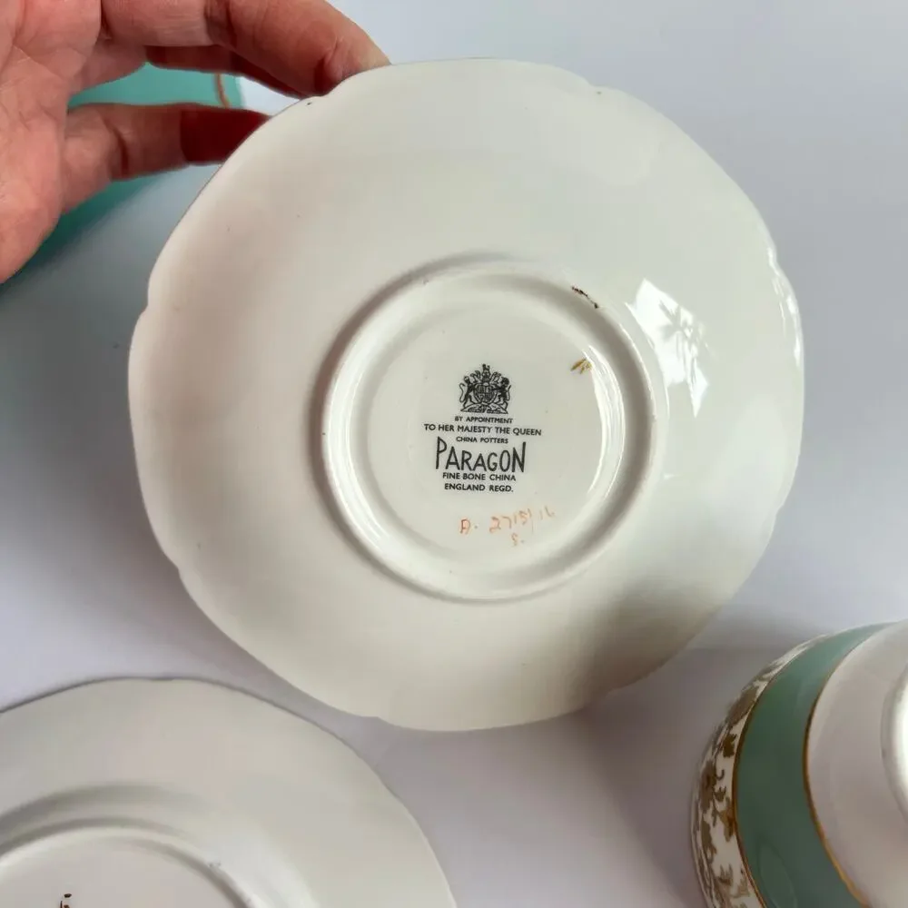 Paragon Royal Warrant Mint Gold Bone China Teacup Saucer Trio